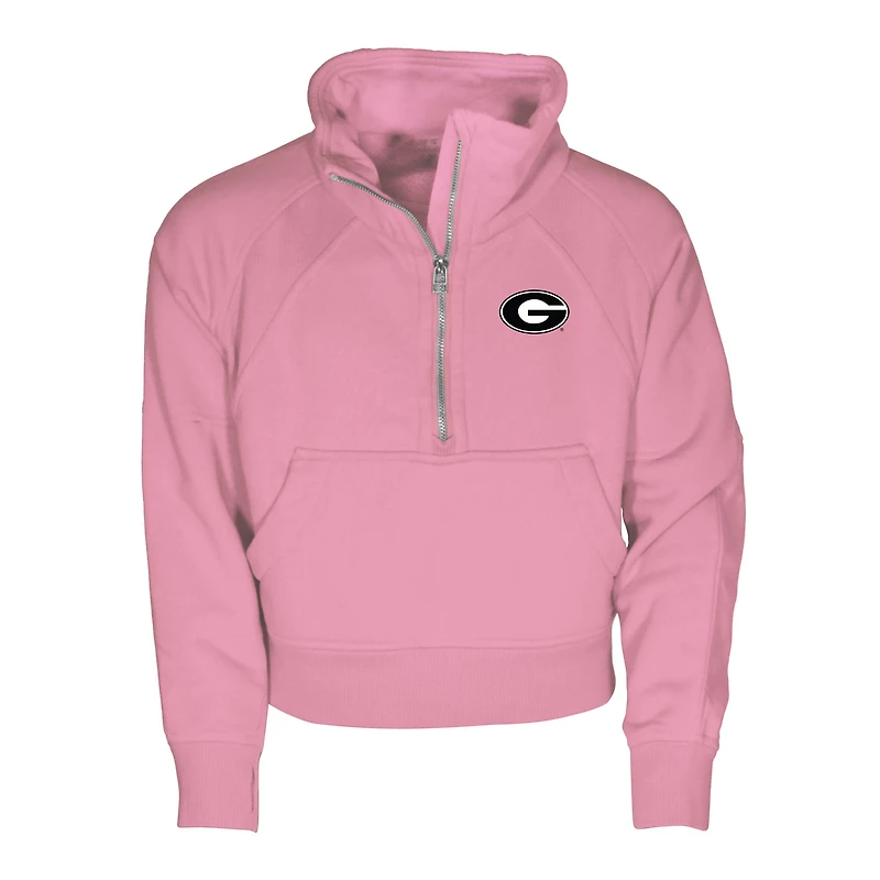 Girls Youth Garb Pink Georgia Bulldogs Cropped Dawn Funnel Neck Half-Zip Sweatshirt
