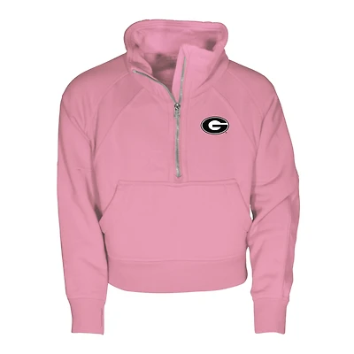 Girls Youth Garb Pink Georgia Bulldogs Cropped Dawn Funnel Neck Half-Zip Sweatshirt