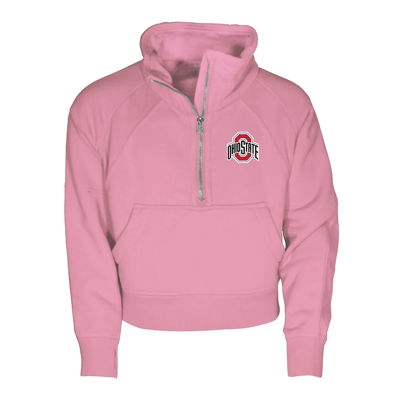 Girls Youth Garb Pink Ohio State Buckeyes Cropped Dawn Funnel Neck Half-Zip Sweatshirt