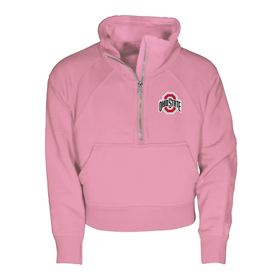 Girls Youth Garb Pink Ohio State Buckeyes Cropped Dawn Funnel Neck Half-Zip Sweatshirt