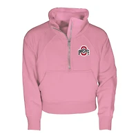 Girls Youth Garb Pink Ohio State Buckeyes Cropped Dawn Funnel Neck Half-Zip Sweatshirt