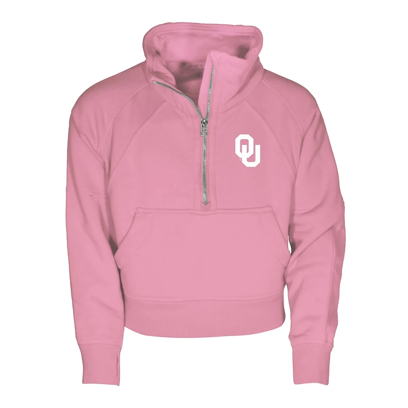 Girls Youth Garb Pink Oklahoma Sooners Cropped Dawn Funnel Neck Half-Zip Sweatshirt