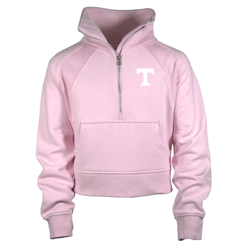 Girls Youth Garb Pink Tennessee Volunteers Cropped Dawn Funnel Neck Half-Zip Sweatshirt