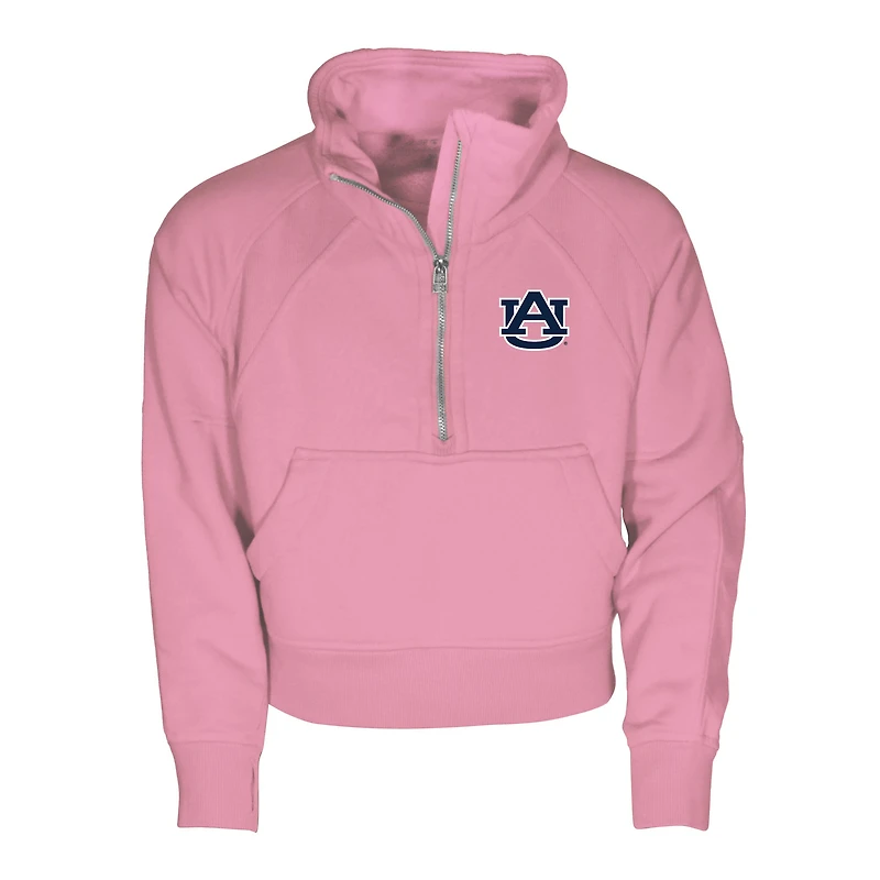 Girls Youth Garb Pink Auburn Tigers Cropped Dawn Funnel Neck Half-Zip Sweatshirt