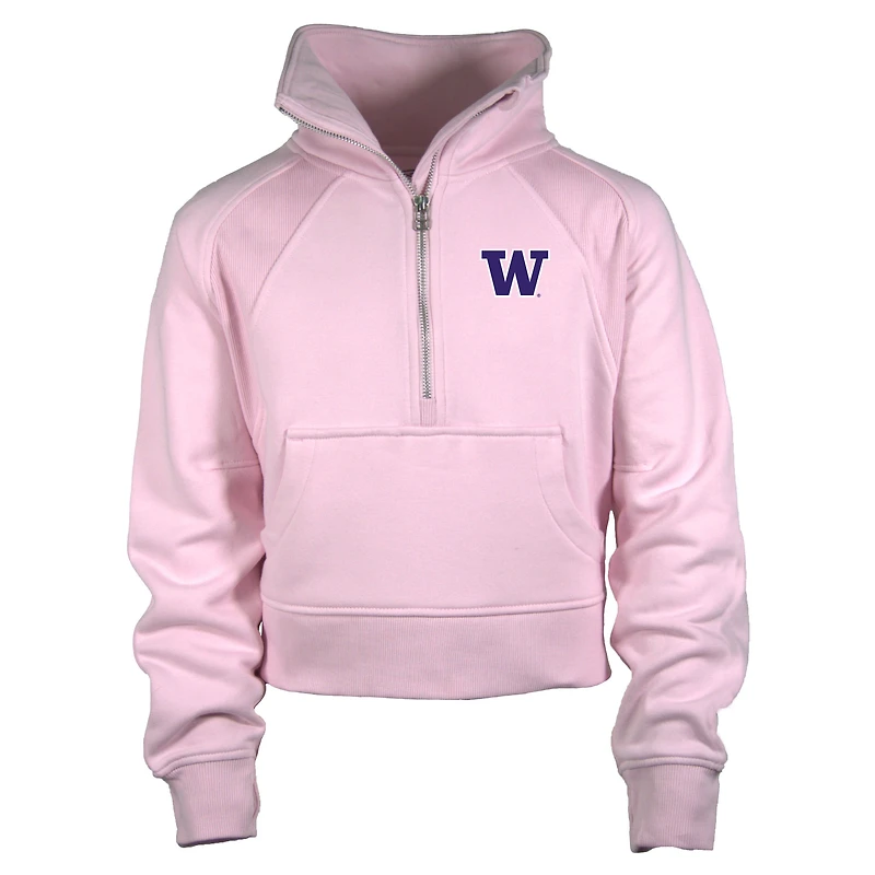 Girls Youth Garb Pink Washington Huskies Cropped Dawn Funnel Neck Half-Zip Sweatshirt
