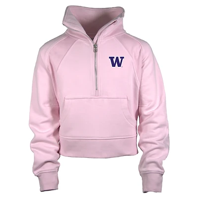 Girls Youth Garb Pink Washington Huskies Cropped Dawn Funnel Neck Half-Zip Sweatshirt