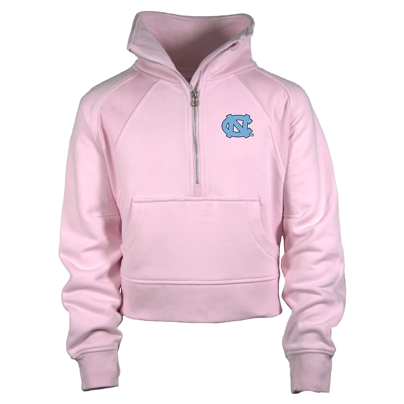 Girls Youth Garb Pink North Carolina Tar Heels Cropped Dawn Funnel Neck Half-Zip Sweatshirt