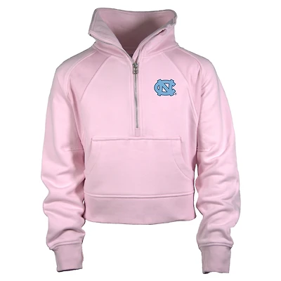 Girls Youth Garb Pink North Carolina Tar Heels Cropped Dawn Funnel Neck Half-Zip Sweatshirt