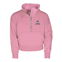 Girls Youth Garb Pink UConn Huskies Cropped Dawn Funnel Neck Half-Zip Sweatshirt