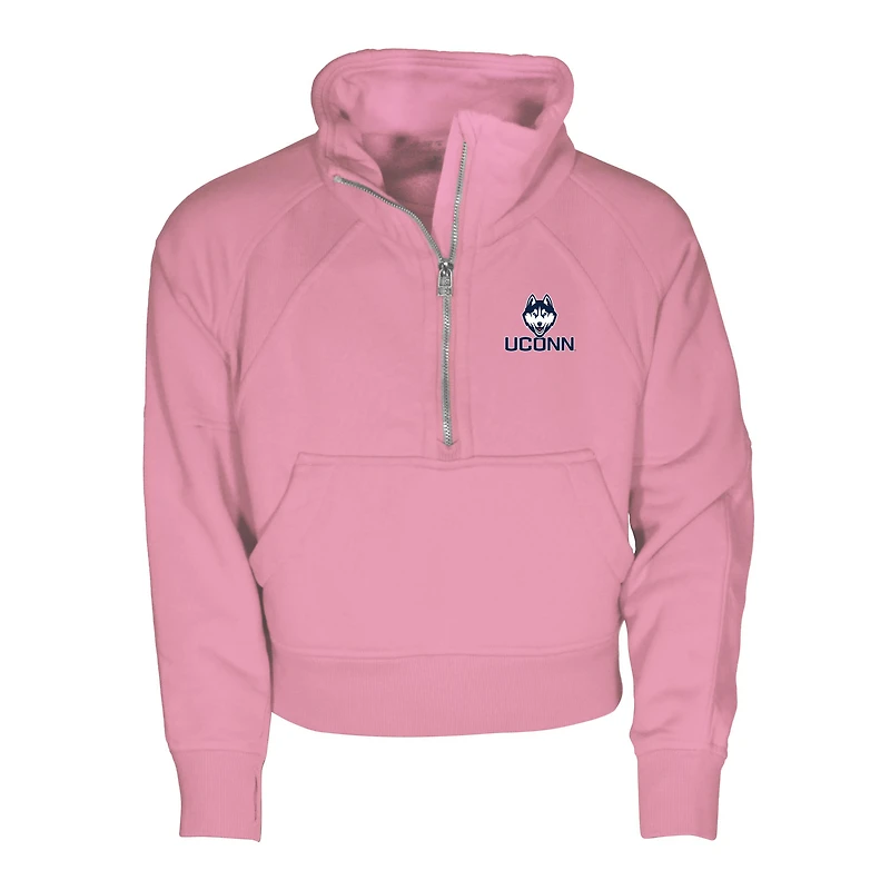 Girls Youth Garb Pink UConn Huskies Cropped Dawn Funnel Neck Half-Zip Sweatshirt