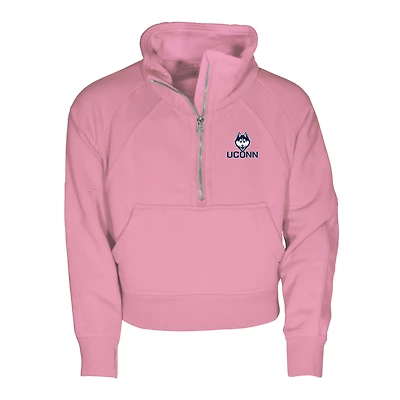 Girls Youth Garb Pink UConn Huskies Cropped Dawn Funnel Neck Half-Zip Sweatshirt