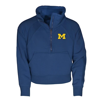 Girls Youth Garb Navy Michigan Wolverines Cropped Dawn Funnel Neck Half-Zip Sweatshirt