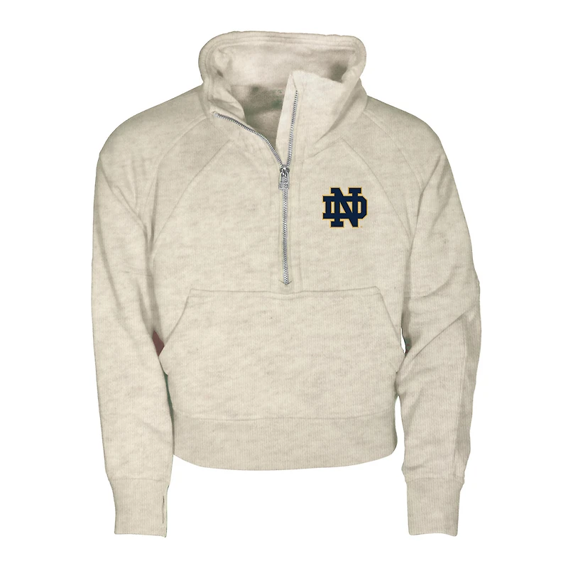 Girls Youth Garb Natural Notre Dame Fighting Irish Cropped Dawn Funnel Neck Half-Zip Sweatshirt