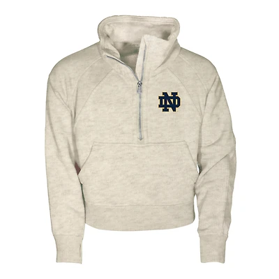 Girls Youth Garb Natural Notre Dame Fighting Irish Cropped Dawn Funnel Neck Half-Zip Sweatshirt