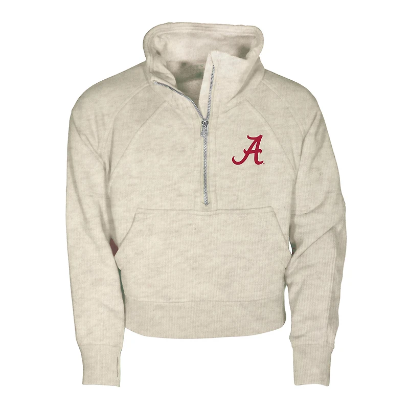 Girls Youth Garb Natural Alabama Crimson Tide Cropped Dawn Funnel Neck Half-Zip Sweatshirt