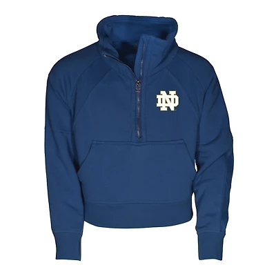 Girls Youth Garb Navy Notre Dame Fighting Irish Cropped Dawn Funnel Neck Half-Zip Sweatshirt