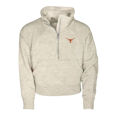Girls Youth Garb Natural Texas Longhorns Cropped Dawn Funnel Neck Half-Zip Sweatshirt