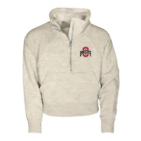 Girls Youth Garb Natural Ohio State Buckeyes Cropped Dawn Funnel Neck Half-Zip Sweatshirt
