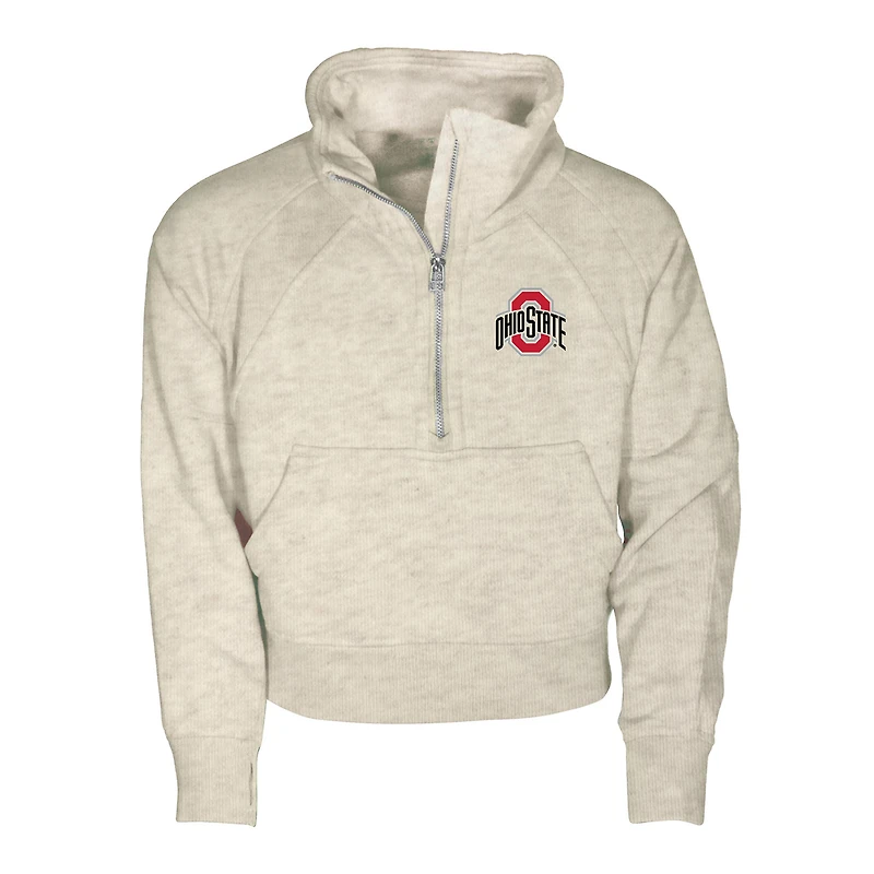 Girls Youth Garb Natural Ohio State Buckeyes Cropped Dawn Funnel Neck Half-Zip Sweatshirt