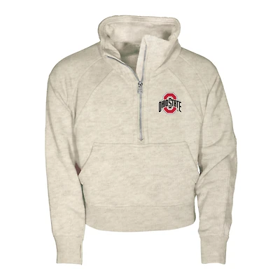 Girls Youth Garb Natural Ohio State Buckeyes Cropped Dawn Funnel Neck Half-Zip Sweatshirt