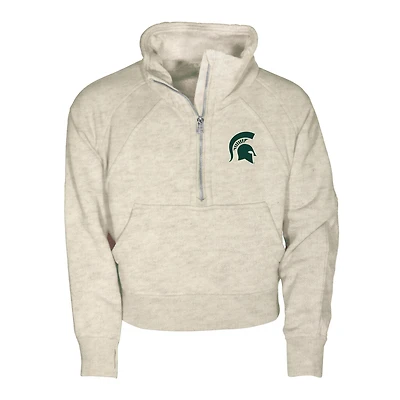 Girls Youth Garb Natural Michigan State Spartans Cropped Dawn Funnel Neck Half-Zip Sweatshirt