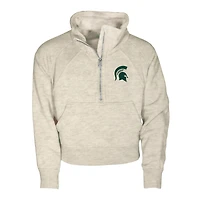 Girls Youth Garb Natural Michigan State Spartans Cropped Dawn Funnel Neck Half-Zip Sweatshirt