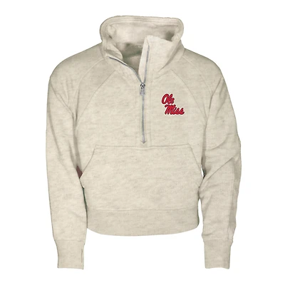 Girls Youth Garb Natural Ole Miss Rebels Cropped Dawn Funnel Neck Half-Zip Sweatshirt