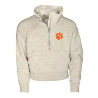 Girls Youth Garb Natural Clemson Tigers Cropped Dawn Funnel Neck Half-Zip Sweatshirt