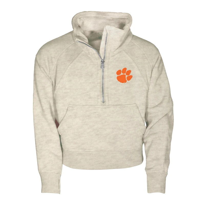 Girls Youth Garb Natural Clemson Tigers Cropped Dawn Funnel Neck Half-Zip Sweatshirt