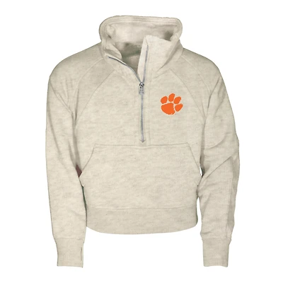 Girls Youth Garb Natural Clemson Tigers Cropped Dawn Funnel Neck Half-Zip Sweatshirt