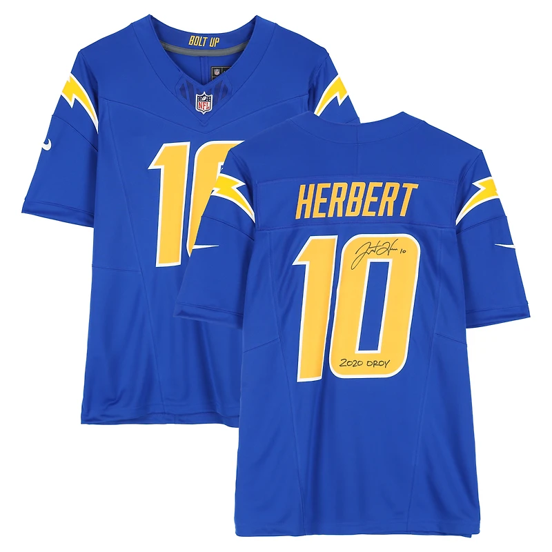 Justin Herbert Los Angeles Chargers Autographed Nike Royal Vapor F.U.S.E. Limited Jersey with "2020 OROY" Inscription