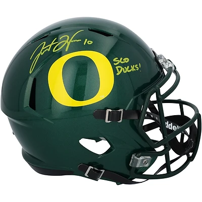 Justin Herbert Oregon Ducks Autographed Riddell Speed Replica Helmet with "Sco Ducks" Inscription