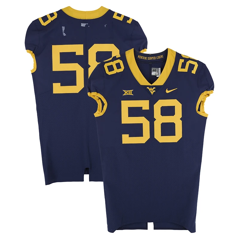 West Virginia Mountaineers Team-Issued #58 Navy Nike Jersey from the Football Program - Size 46+4