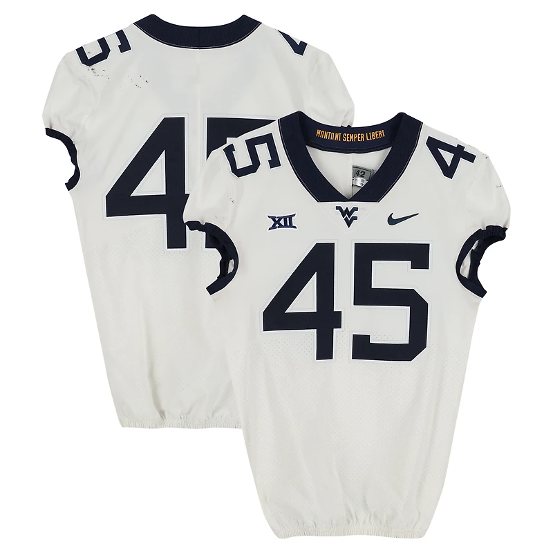 West Virginia Mountaineers Team-Issued #45 White Nike Jersey from the Football Program - Size 42+2