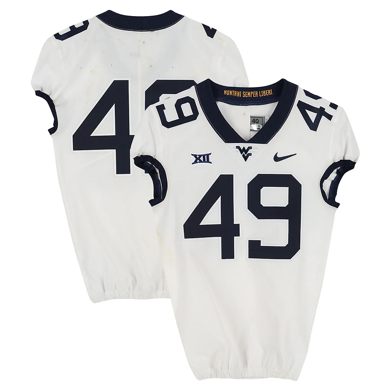 West Virginia Mountaineers Team-Issued #49 White Nike Jersey from the Football Program - Size 40+2