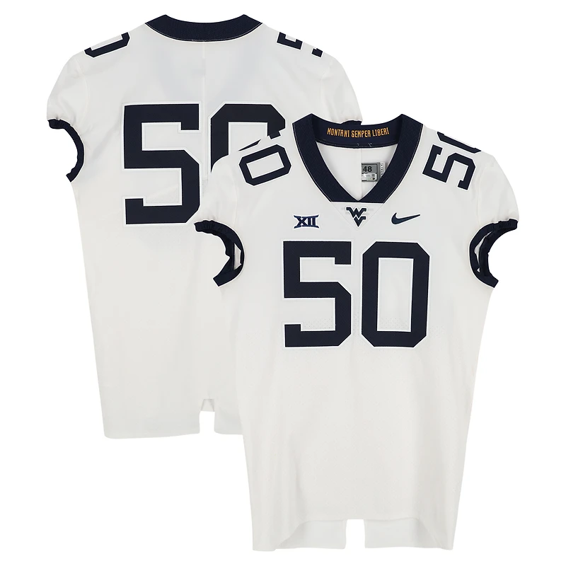 West Virginia Mountaineers Team-Issued #50 White Nike Jersey from the Football Program - Size 48+4