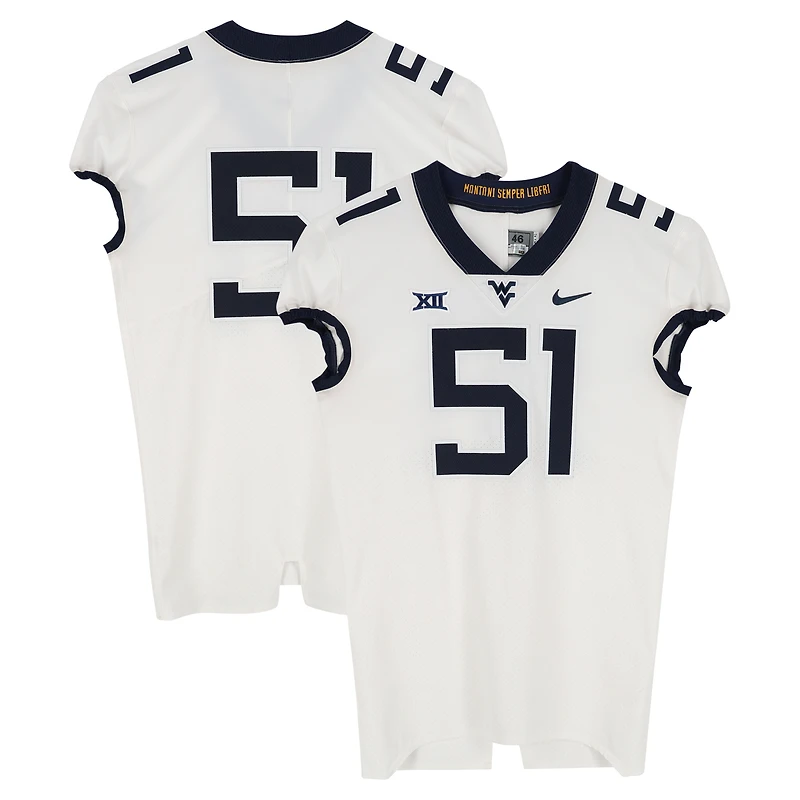 West Virginia Mountaineers Team-Issued #51 White Nike Jersey from the Football Program - Size 46+4