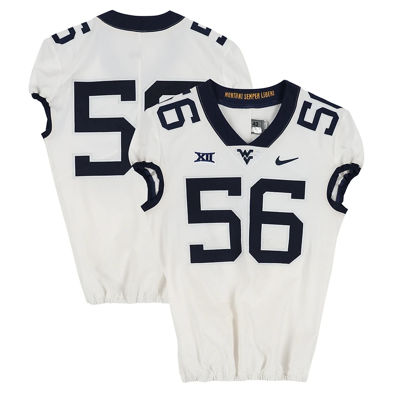 West Virginia Mountaineers Team-Issued #56 White Nike Jersey from the Football Program - Size 42+2