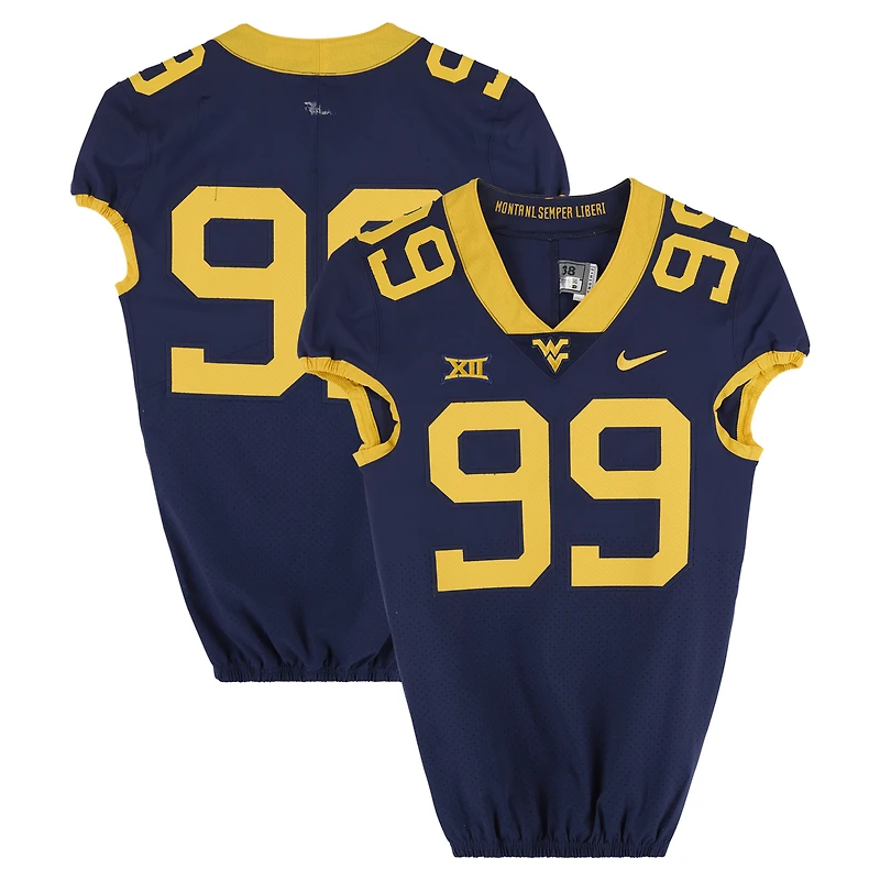 West Virginia Mountaineers Team-Issued #99 Navy Nike Jersey from the Football Program - Size 38+2