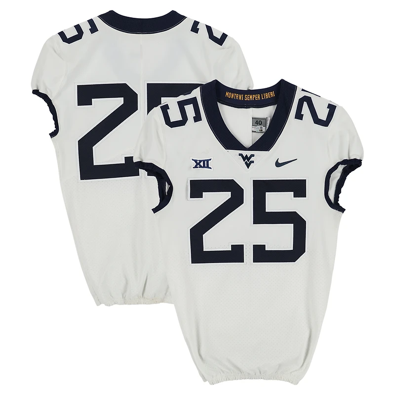 West Virginia Mountaineers Team-Issued #25 White Nike Jersey from the Football Program - Size 40+2