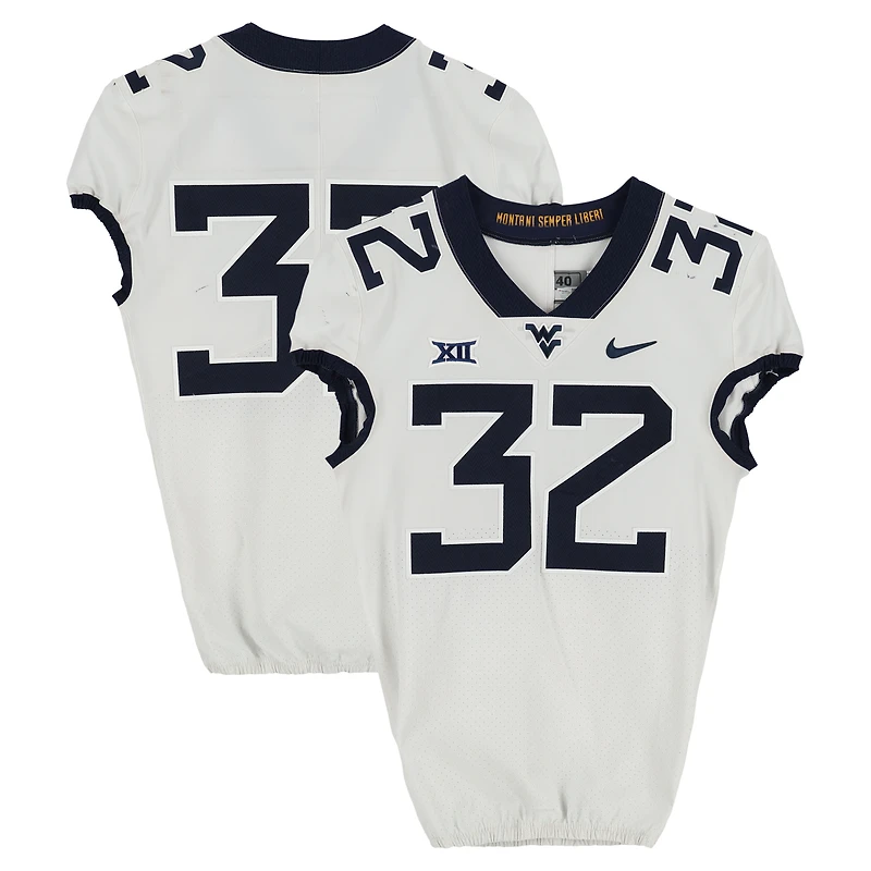 West Virginia Mountaineers Team-Issued #32 White Nike Jersey from the Football Program - Size 40+2