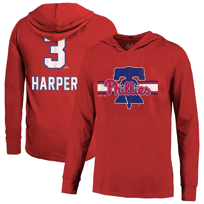 Men's Majestic Threads Bryce Harper Red Philadelphia Phillies Lightweight Name & Number Hoodie