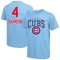 Men's Majestic Threads Pete Crow-Armstrong Light Blue Chicago Cubs Triblend Name & Number T-Shirt