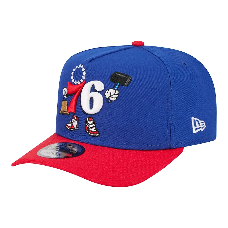 Men's New Era  Royal Philadelphia 76ers Injection Cartoon Logo A-Frame 9FIFTY Adjustable Hat