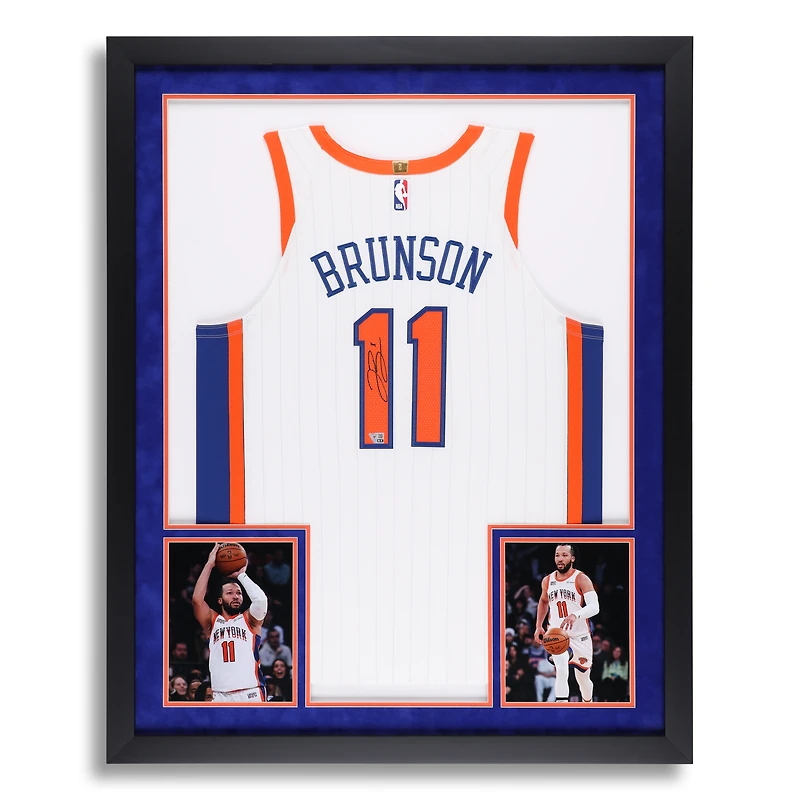 Jalen Brunson New York Knicks Autographed SM Deluxe Framed White Nike 2024-25 City Edition Authentic Jersey
