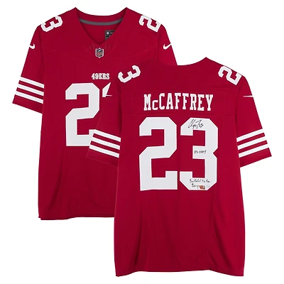 Christian McCaffrey San Francisco 49ers Autographed Scarlet Nike Vapor F.U.S.E. Limited Jersey with "23 OPOY" & "Faithful to the Bay" Inscriptions - Limited Edition of 25