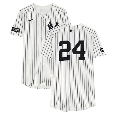 Jasson Domínguez New York Yankees Game-Used #24 White Pinstripe Nike Jersey vs. Athletics on June 29, 2025