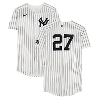 Giancarlo Stanton New York Yankees Player-Worn #27 White Pinstripe Nike Jersey vs. Athletics on June 29, 2025