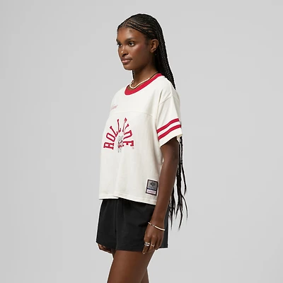 Women's Mitchell & Ness Cream Alabama Crimson Tide Cropped Ringer T-Shirt