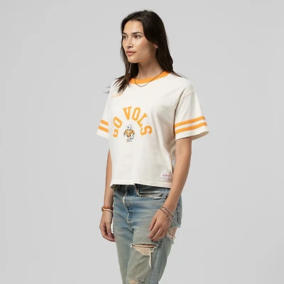Women's Mitchell & Ness Cream Tennessee Volunteers Cropped Ringer T-Shirt